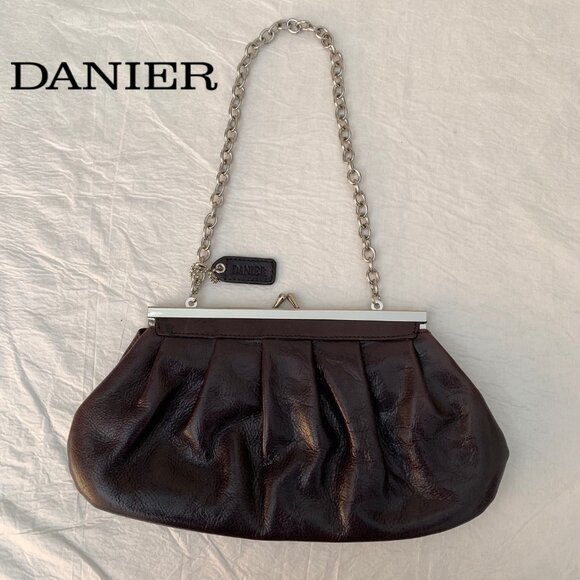 Danier Brown Leather NWOT Clutch Chain Strap Snap Closure Purse - Picture 1 of 7